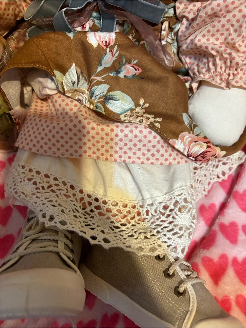 Brown Floral Rag Doll with Burgundy Hat